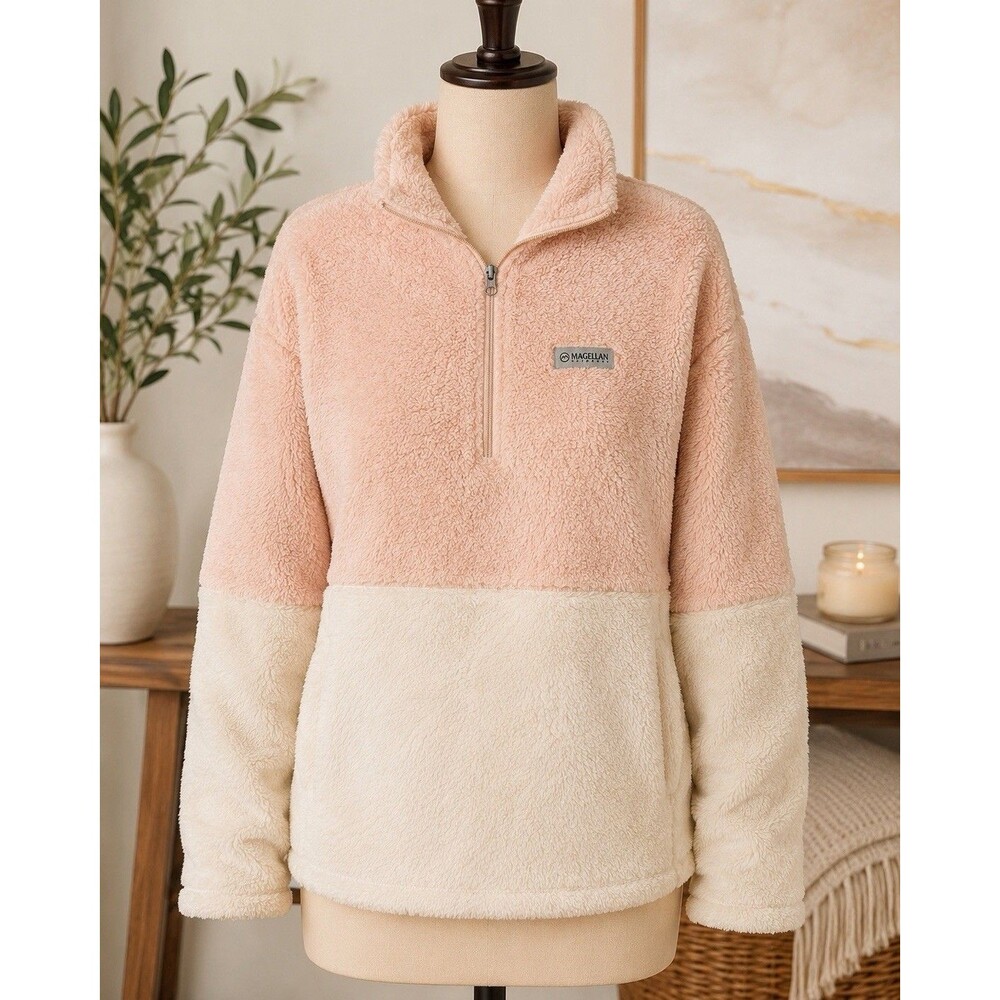 Magellan Outdoors Pink/White Colorblock 1/4 Zip Fleece Sweatshirt Women 1X